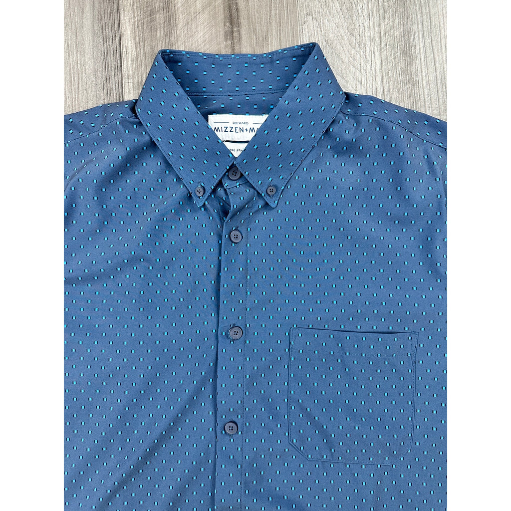 Mizzen+Main Leeward Performance Stretch Standard Fit Short Sleeve Button Down in Gray, Turquoise and Black — Size Large // Preowned