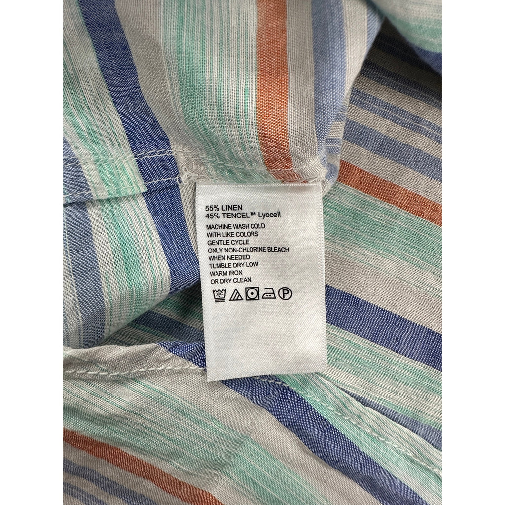 Tommy Bahama Indigo Palms Sand Linen Horizon View Short Sleeve Button Down in Stripe — Size Small