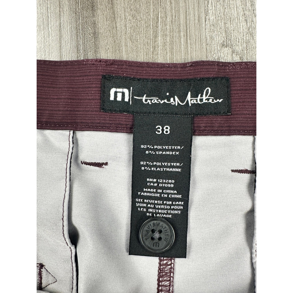 Travis Mathew Striped Golf Shorts in Maroon Black — Size 38 // Preowned