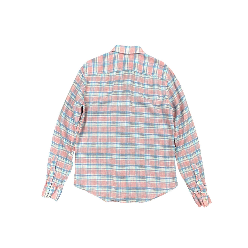 Faherty Linen Plaid Long Sleeve Button Down in Pink, Blue, Purple, White — Size Small // Preowned