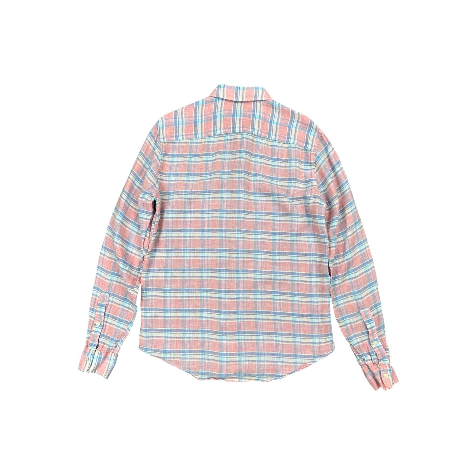 Faherty Linen Plaid Long Sleeve Button Down in Pink, Blue, Purple, White — Size Small // Preowned