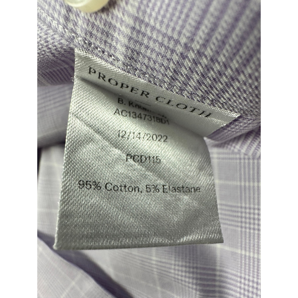 Proper Cloth Non-Iron Stretch Prince of Wales Check Twill Long Sleeve Button Down in Lavender and White — Size 3XL // Preowned