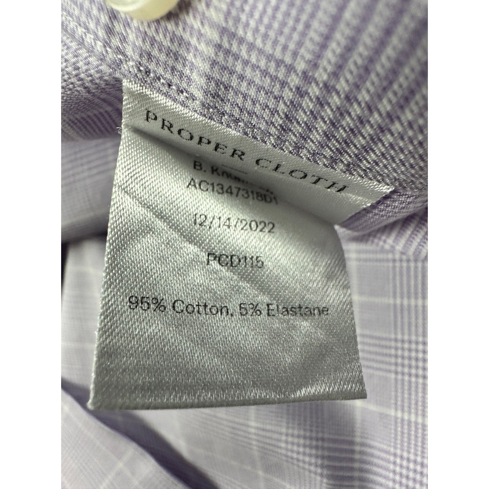Proper Cloth Non-Iron Stretch Prince of Wales Check Twill Long Sleeve Button Down in Lavender and White — Size 3XL // Preowned