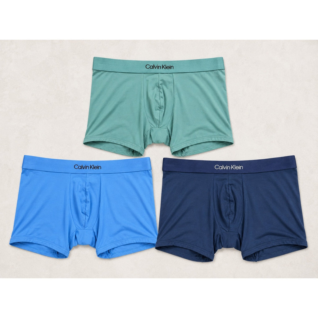 Calvin Klein Microfiber Stretch Contour Boxer Brief 3-Pack in Blue Green Black — Size Small
