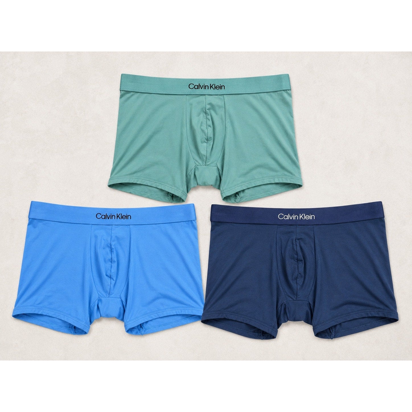 Calvin Klein Microfiber Stretch Contour Boxer Brief 3-Pack in Blue Green Black — Size Small