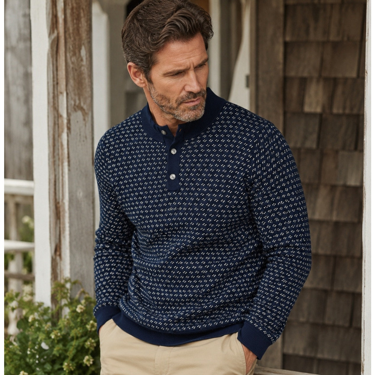Vineyard Vines Oysterman Birdseye Merino Wool Mock Henley Sweater - 2XL