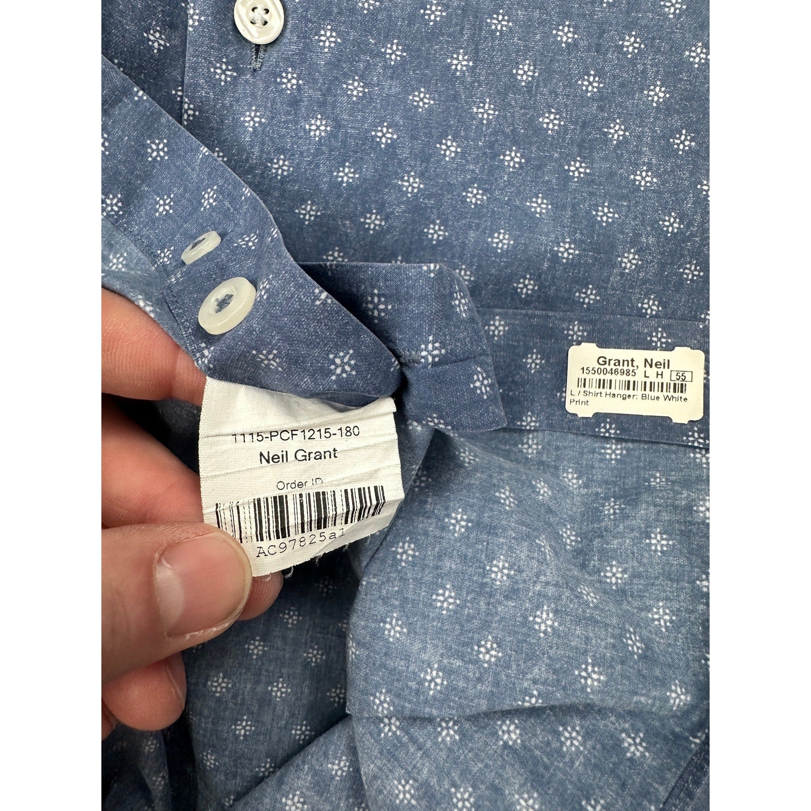Proper Cloth Starburst Long Sleeve Shirt in Vintage Wash Blue, White — Size 2XL // Preowned