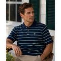 Masters Collection 60s Two Ply Mercerized Striped Mesh Knit Polo in Navy Green White — Size 2XL // Preowned
