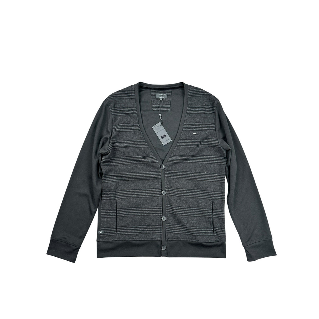7 Diamonds Dakmont Striped Cardigan Sweater in Black Charcoal — Size XL