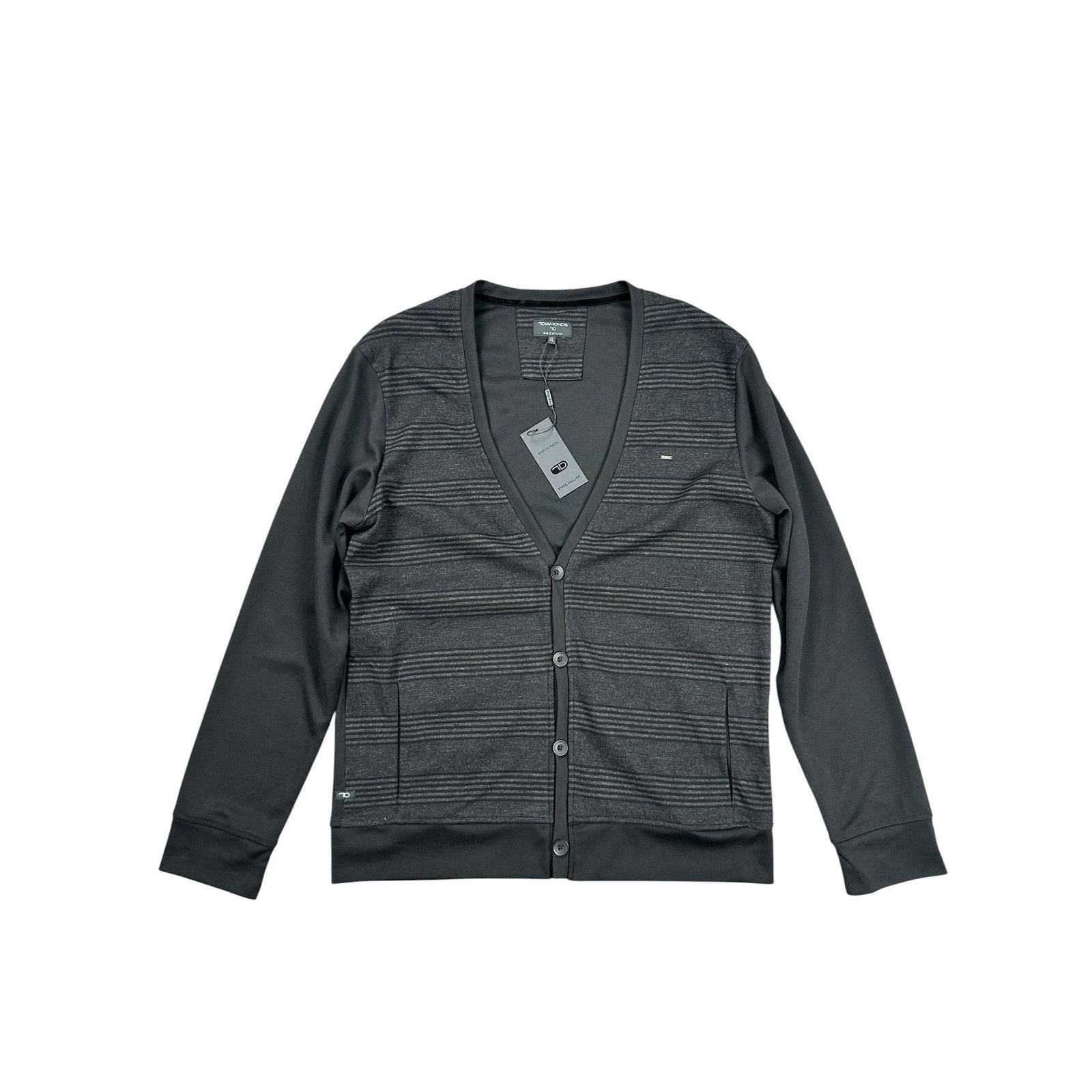 7 Diamonds Dakmont Striped Cardigan Sweater in Black Charcoal — Size XL