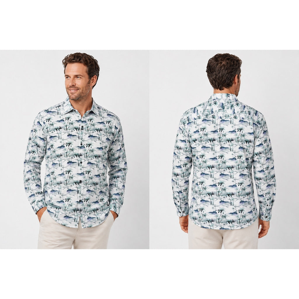 Tommy Bahama Bahama Coast Oceanic Oasis Long Sleeve Shirt in Lapland Green — Size Large