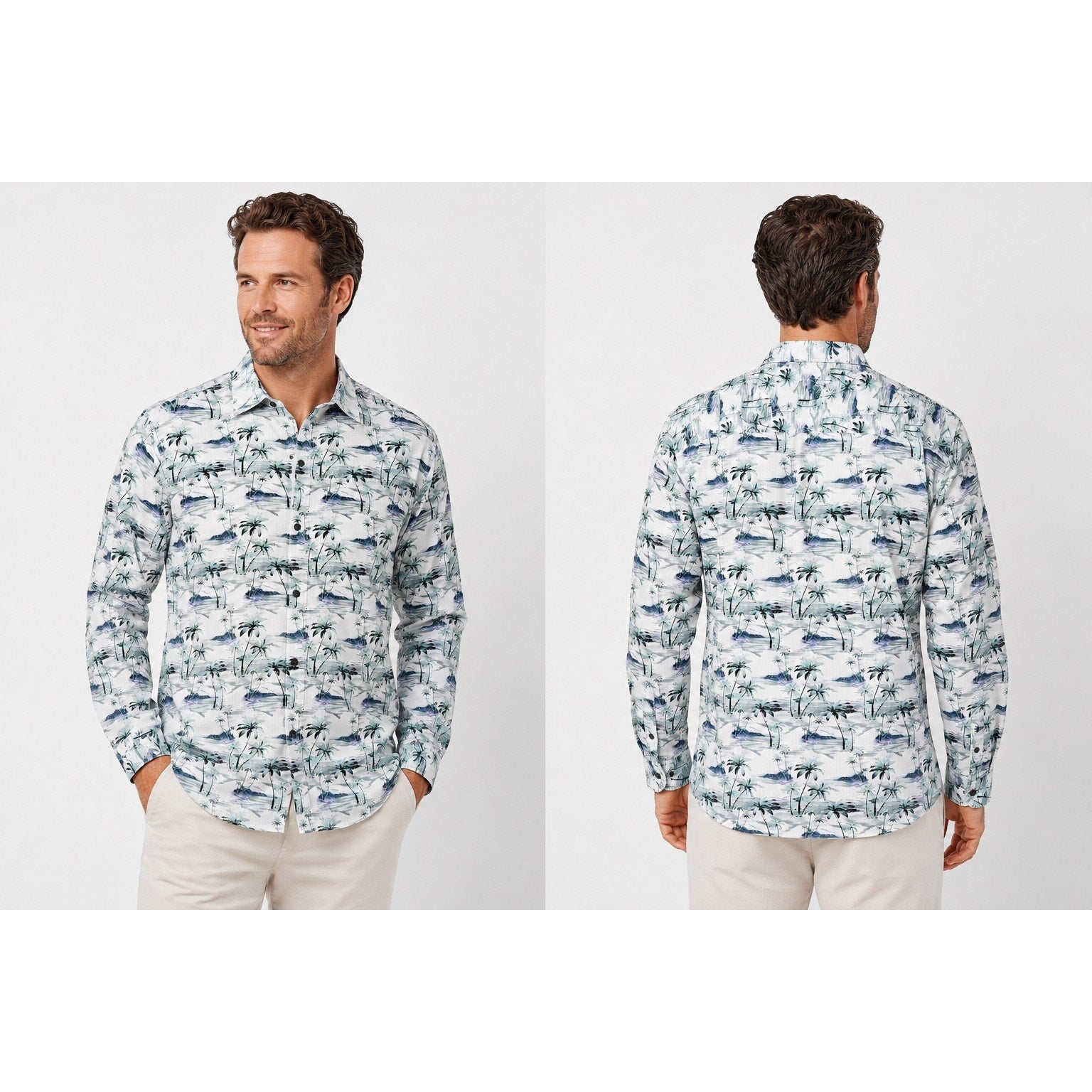 Tommy Bahama Bahama Coast Oceanic Oasis Long Sleeve Shirt in Lapland Green — Size Large