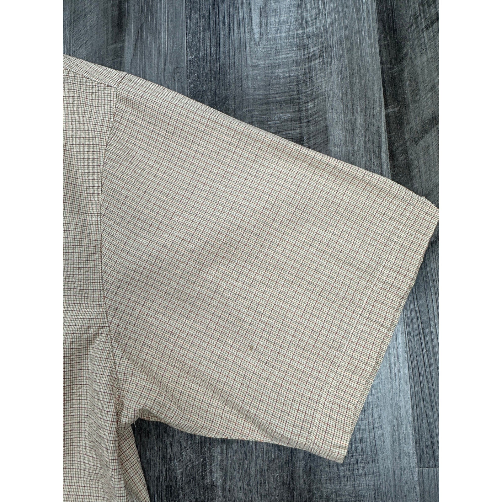 Simms Plaid Seersucker COR3 Short Sleeve Fishing Shirt in Cream Tan Olive Red Orange — Size Large // Preowned