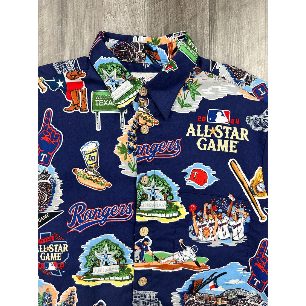 Reyn Spooner MLB Texas Rangers All Star Game 2024 Hawaiian Short Sleeve Shirt in Navy — Size Small // Preowned