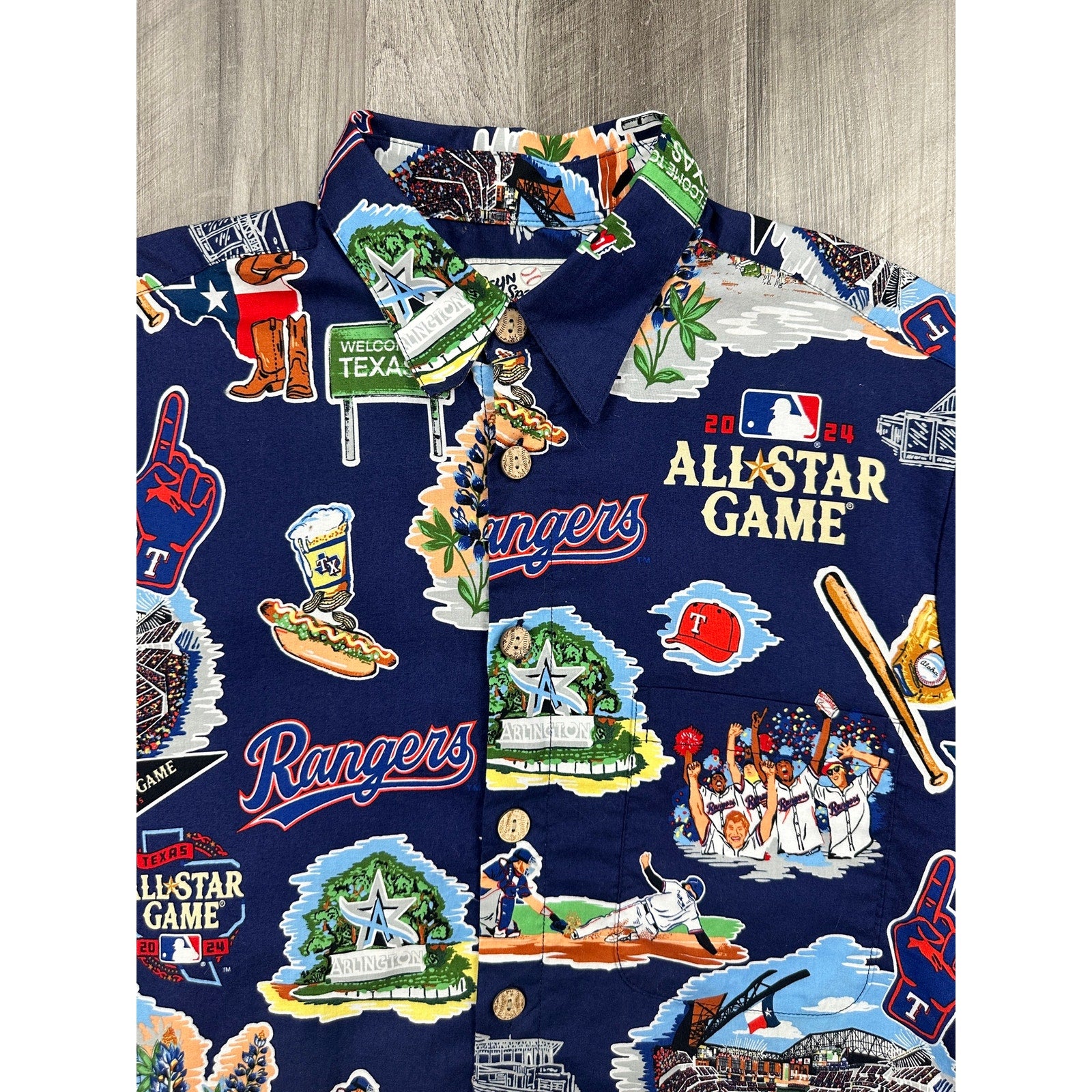 Reyn Spooner MLB Texas Rangers All Star Game 2024 Hawaiian Short Sleeve Shirt in Navy — Size Small // Preowned
