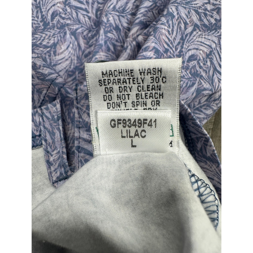 Bugatchi Milo Leaf Print OoohCotton 8-Way Stretch Shirt in Lilac — Size Large
