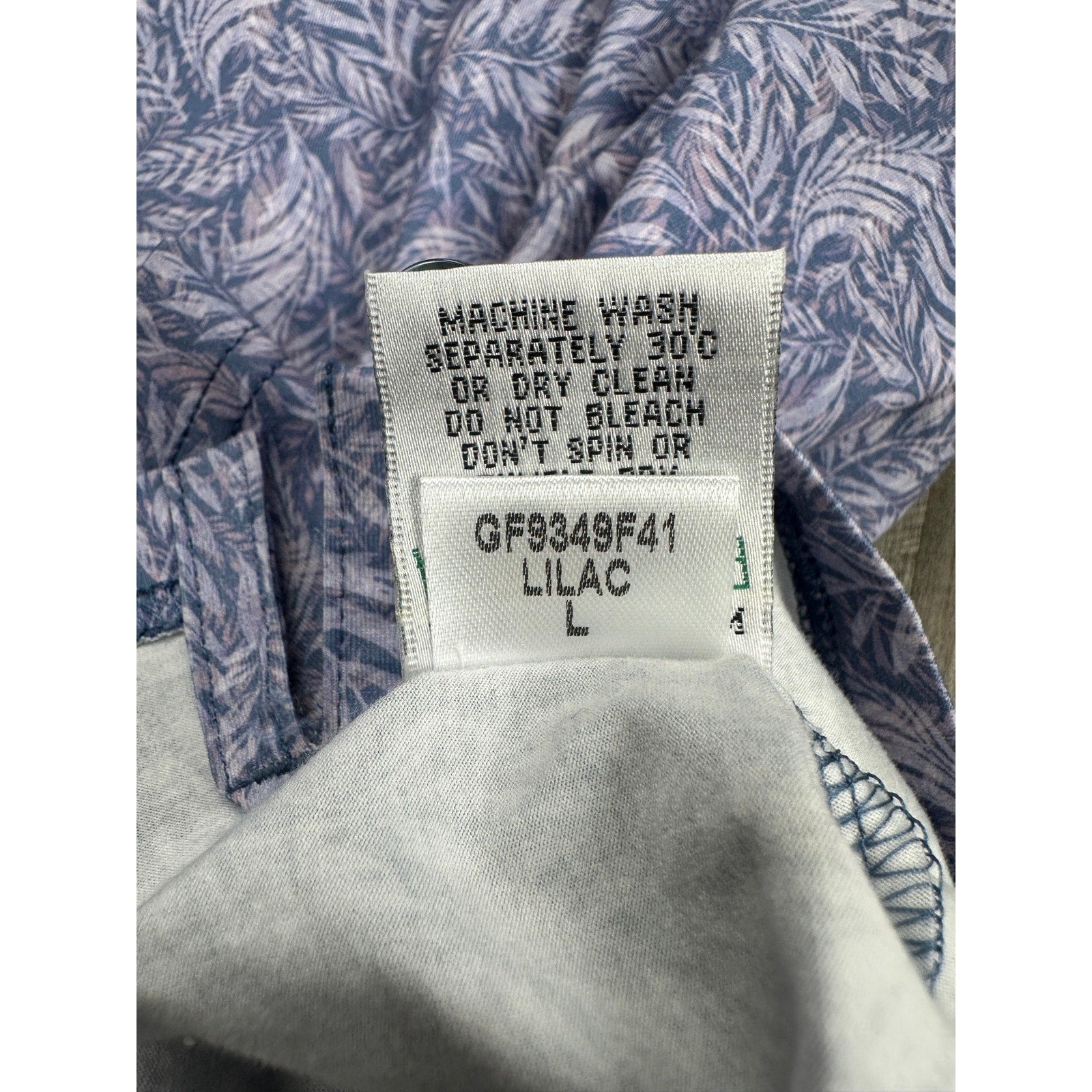 Bugatchi Milo Leaf Print OoohCotton 8-Way Stretch Shirt in Lilac — Size Large