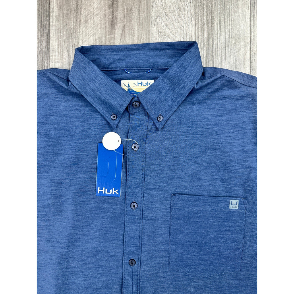 HUK Kona Solid Short Sleeve Button Down Shirt — Size 2XL