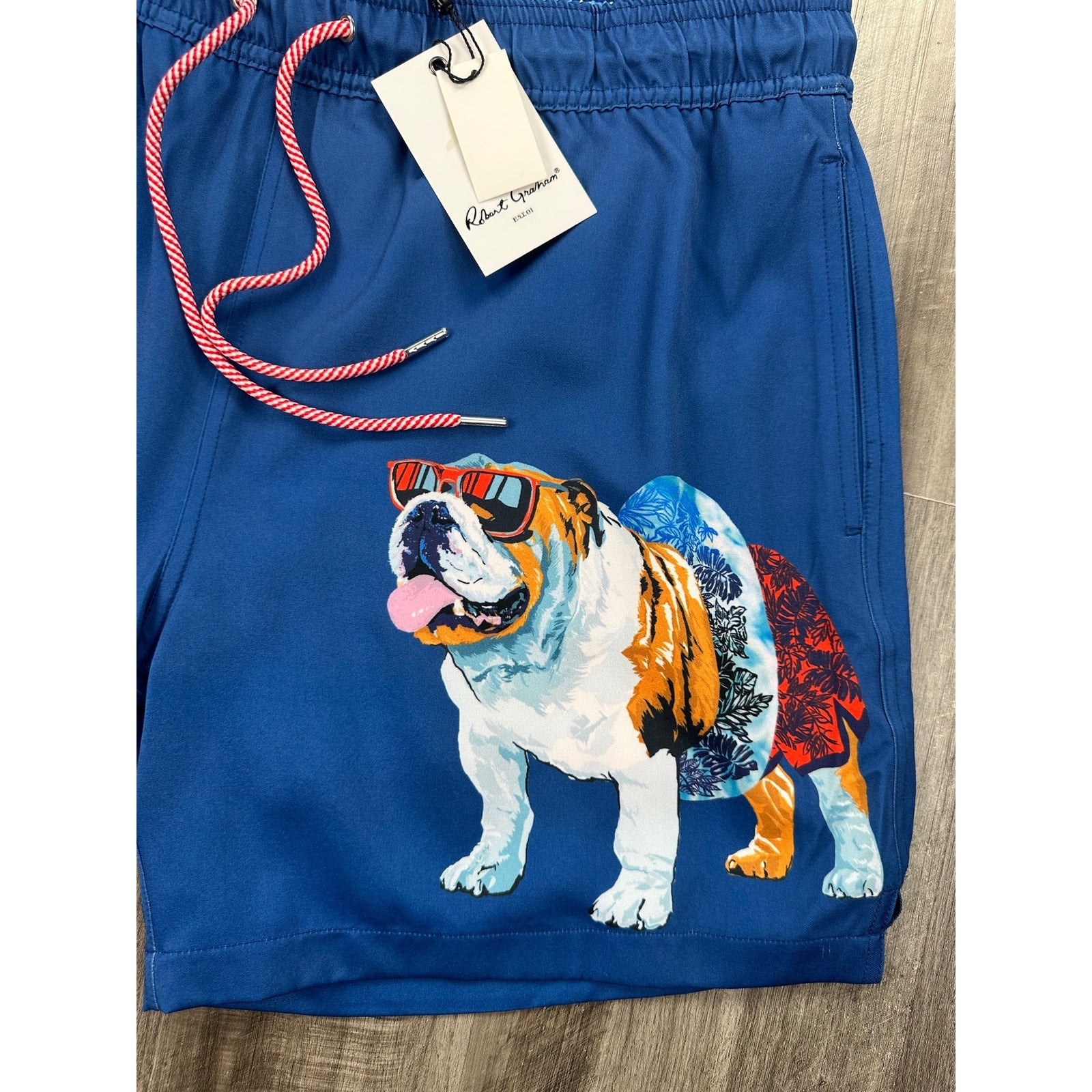 Robert Graham Bulldog Swim Trunks True Blue — Size Large