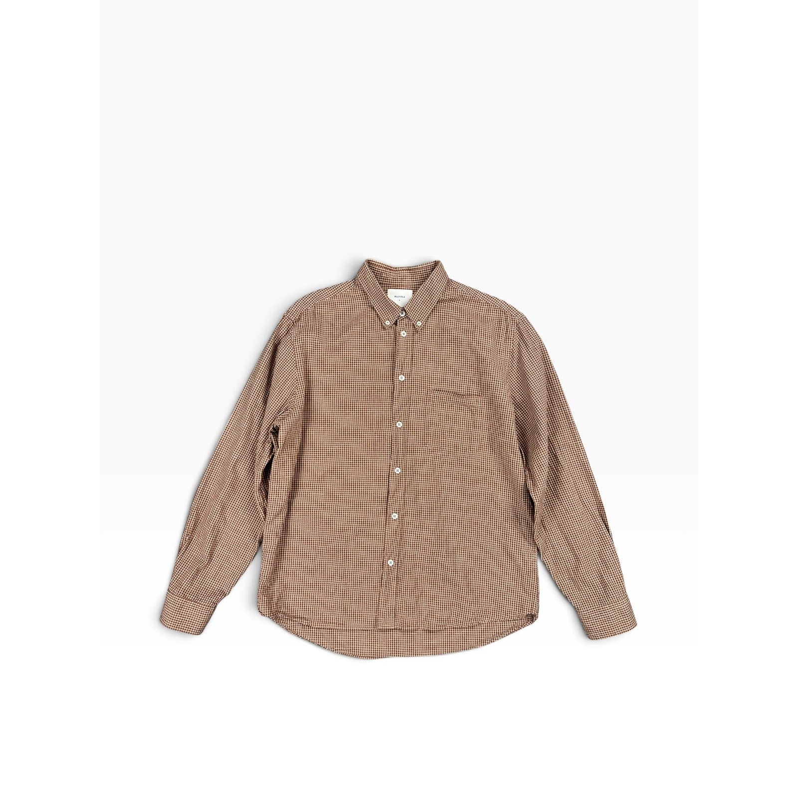 Billy Reid Tuscumbia Standard Fit Windowpane Check Long Sleeve Shirt in Brown, Cream — Size Large // Preowned