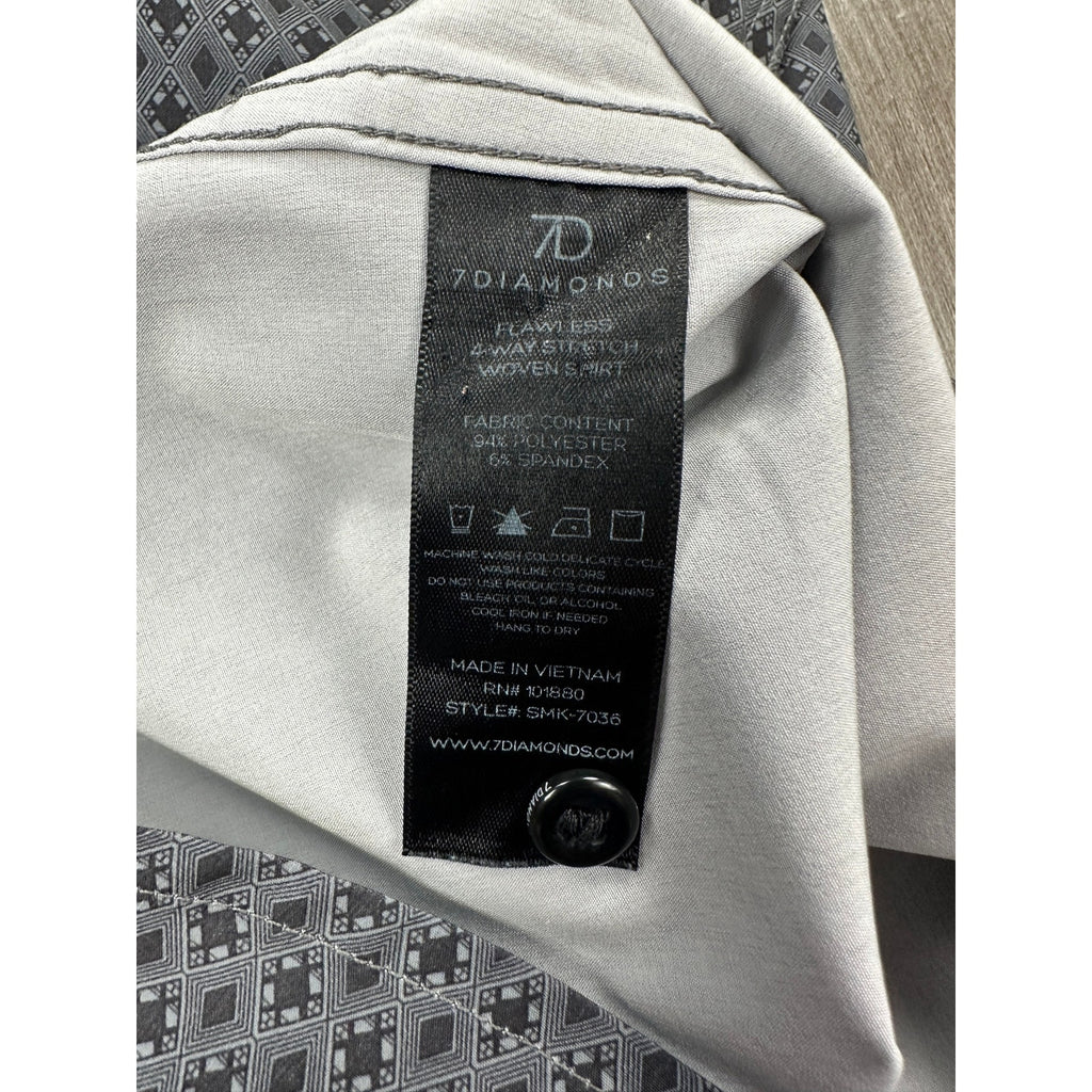 7 Diamonds Flawless 4 Way Stretch Woven Short Sleeve Shirt in Gray and Charcoal — Size Medium // Preowned