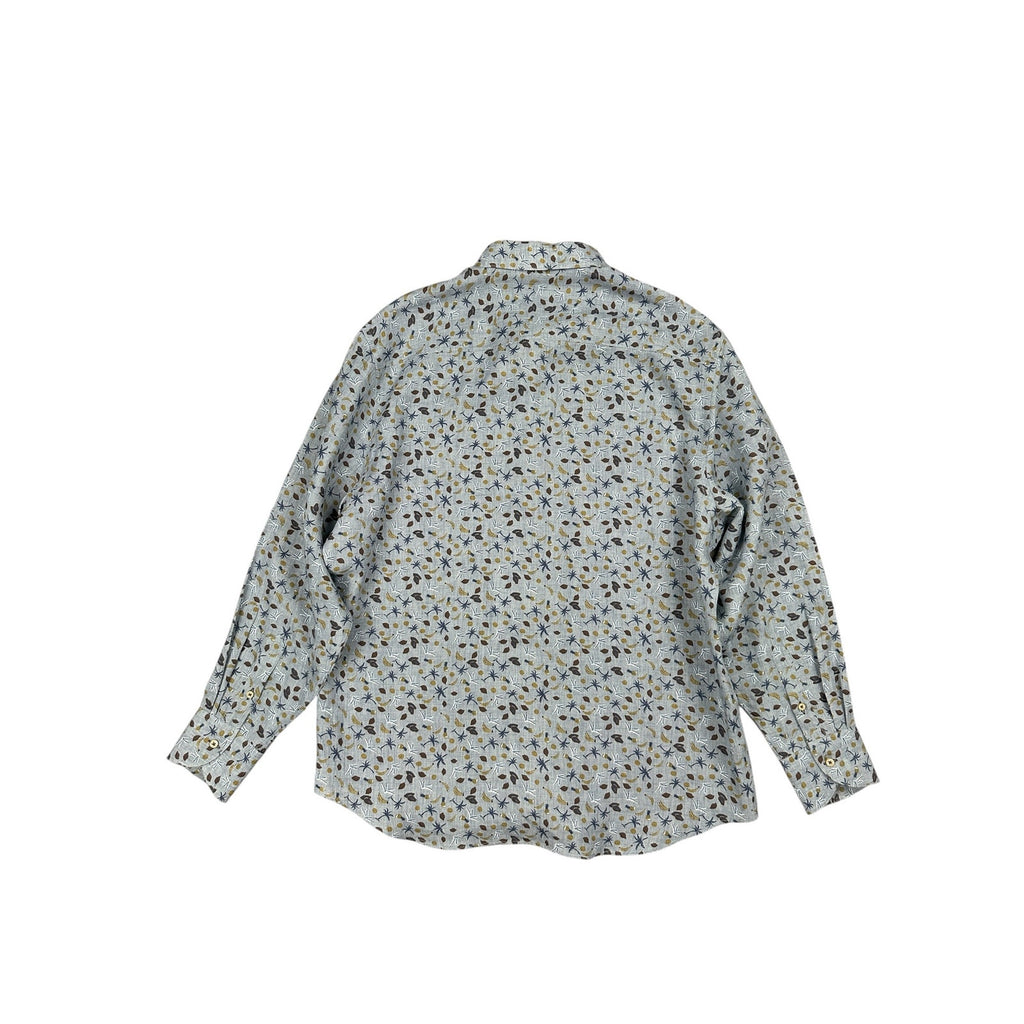 Knot Standard Linen Tropical Long Sleeve Shirt in Gray with Bananas, Pineapples, Coconuts, Palm Trees — Size 2XL // Preowned