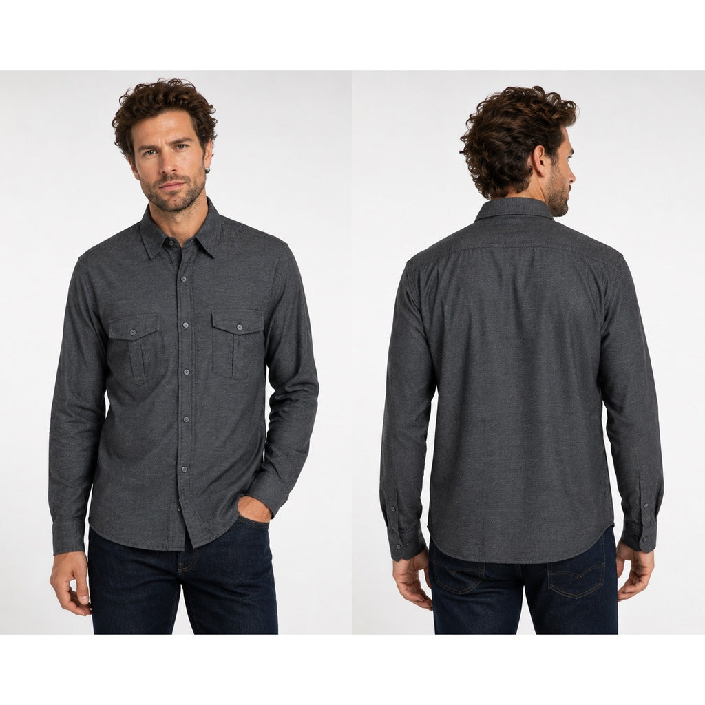 Teddy Stratford Two Pocket Organic Long Sleeve Shirt in Charcoal — Size 1 (US Small) // Preowned