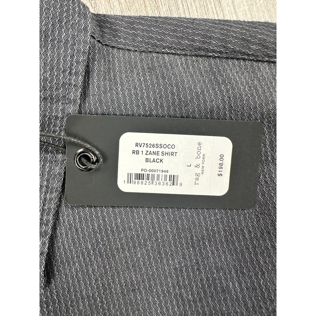 rag and bone Zane Poplin Wave Pinstripe Long Sleeve Button Down in Black and Gray — Size Large