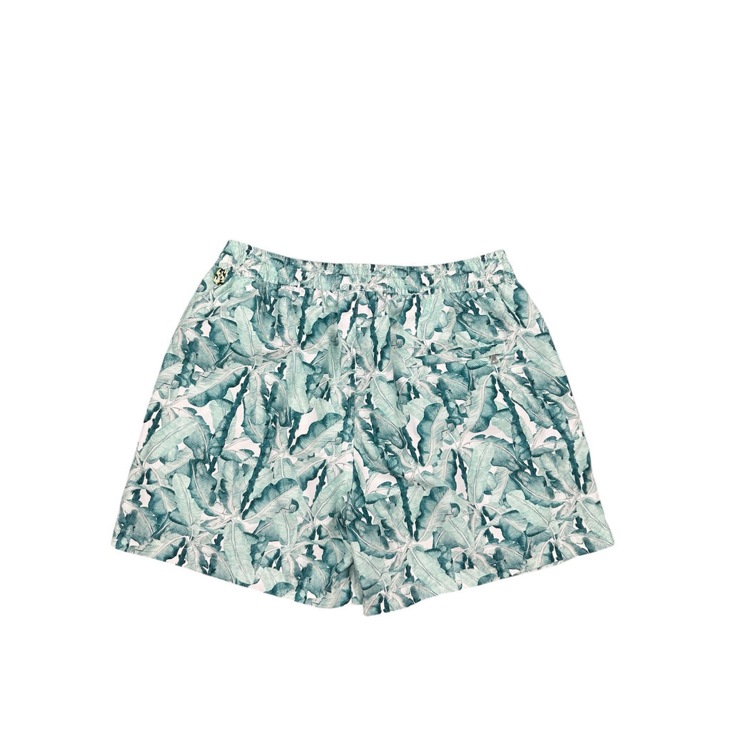 Mr. Mood Tropical Palms Swim Trunks in Green, White — Size Medium // Preowned