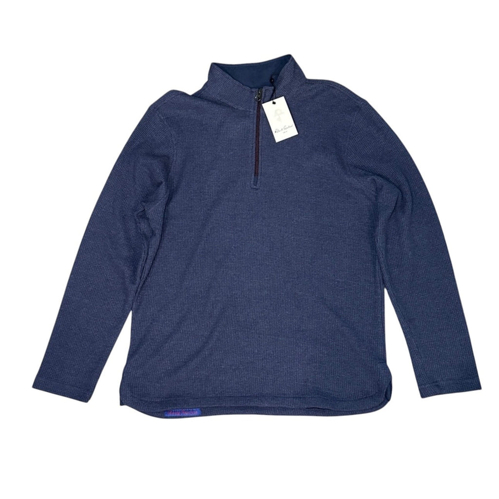Robert Graham Navy Classic Fit Shepton Waffle Knit Quarter Zip Pullover - XL