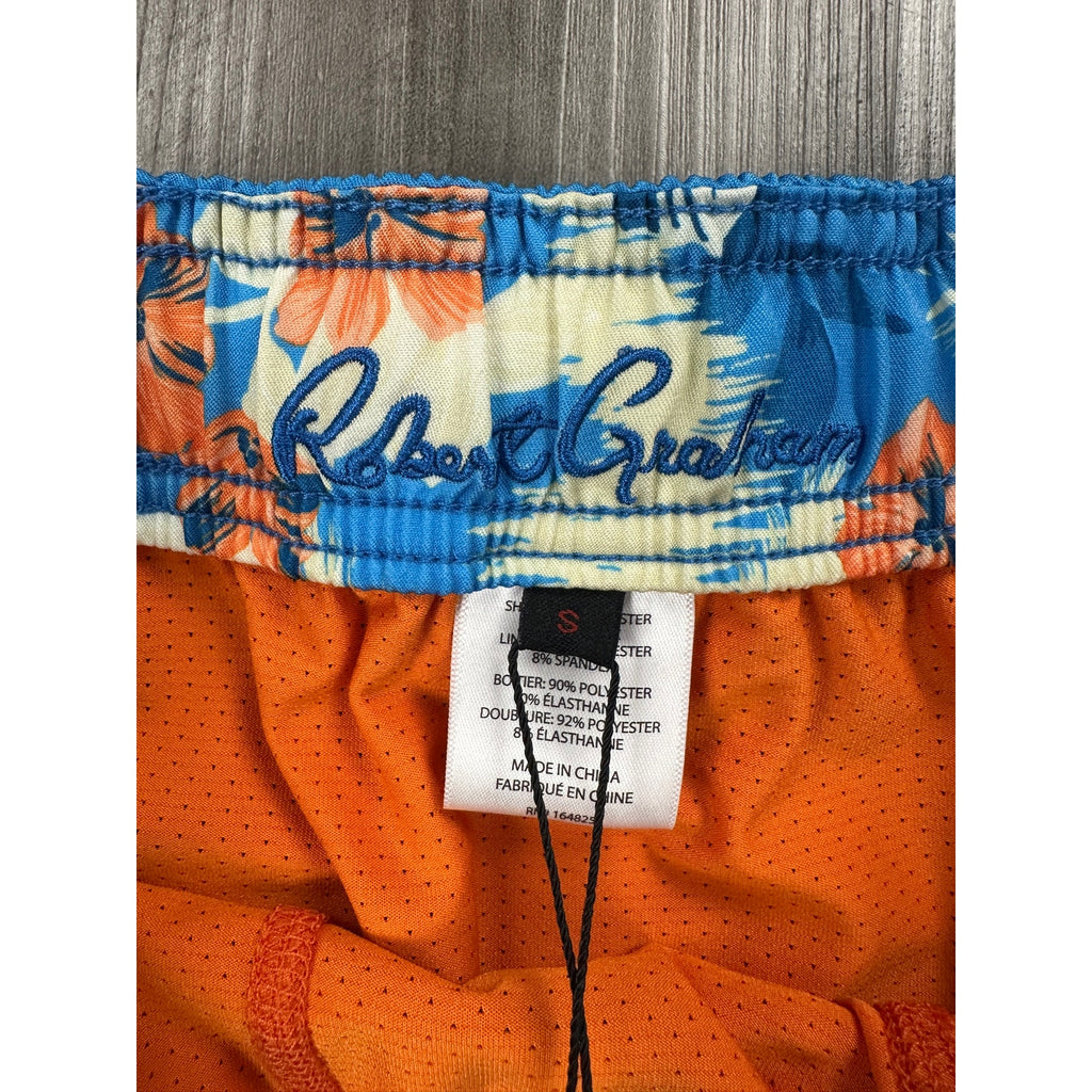 Robert Graham Tropical Hawaiian Pocket Swim Trunks in Azure — Size Small