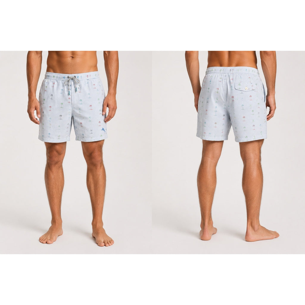 Tommy Bahama Seersucker Palms Swim Trunks in Blue, White — Size 2XL // Preowned