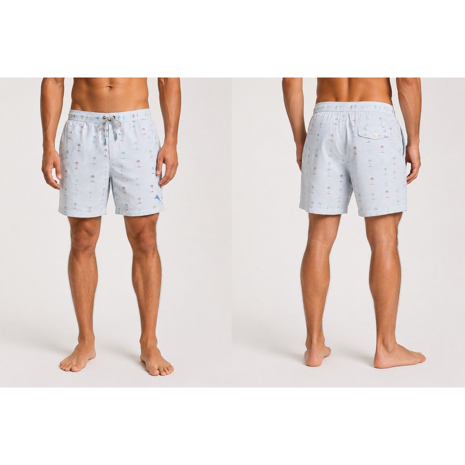 Tommy Bahama Seersucker Palms Swim Trunks in Blue, White — Size 2XL // Preowned