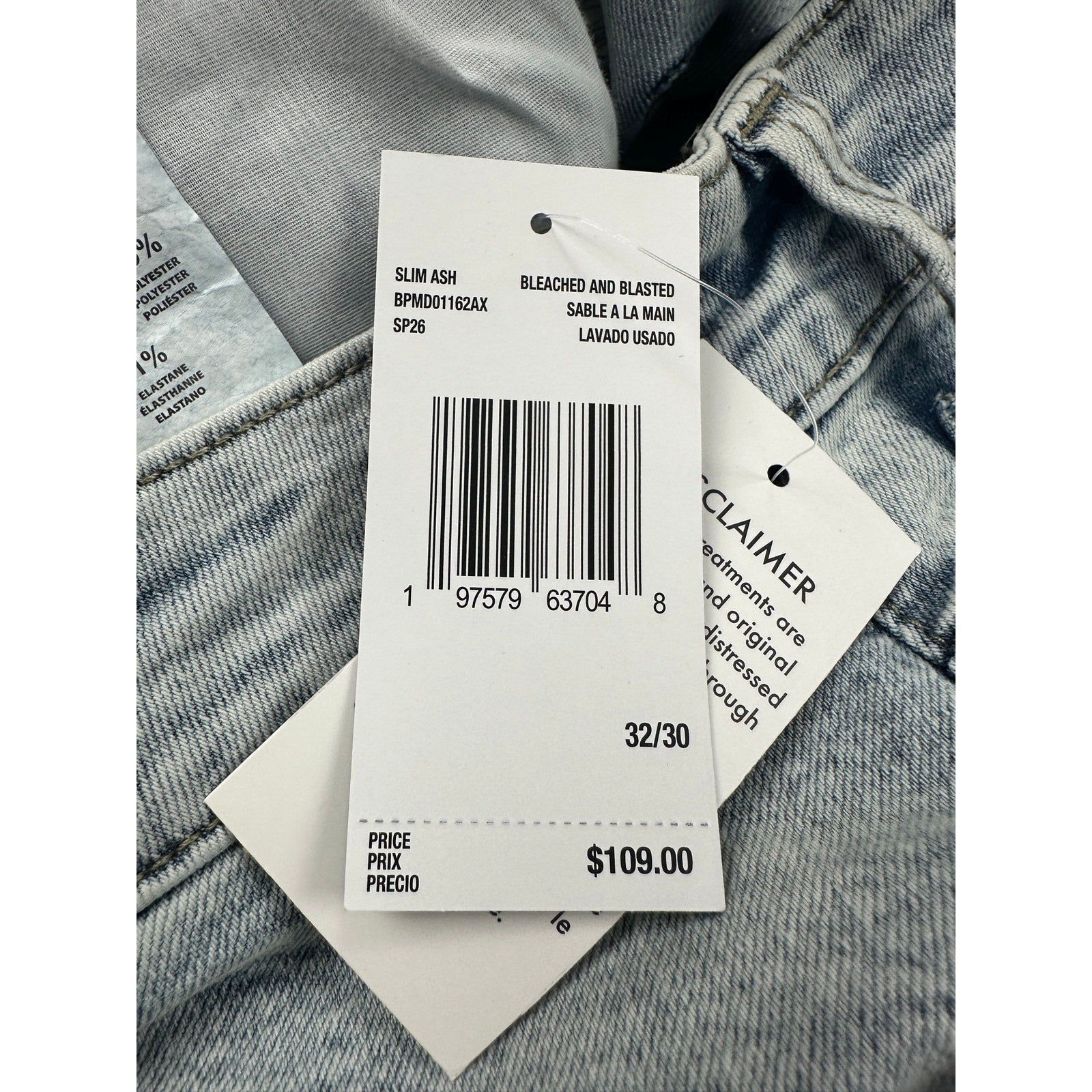 Buffalo David Bitton Ash Slim Fit Stretch Jean in Bleached and Blasted — Size 32x30