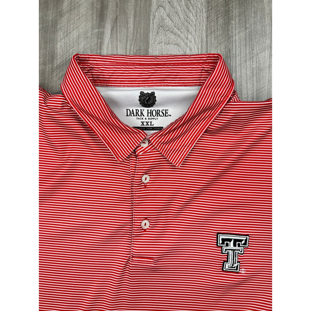 Dark Horse Tack & Supply Texas Tech Red Raiders Striped Golf Polo in Red, White — Size 2XL // Preowned
