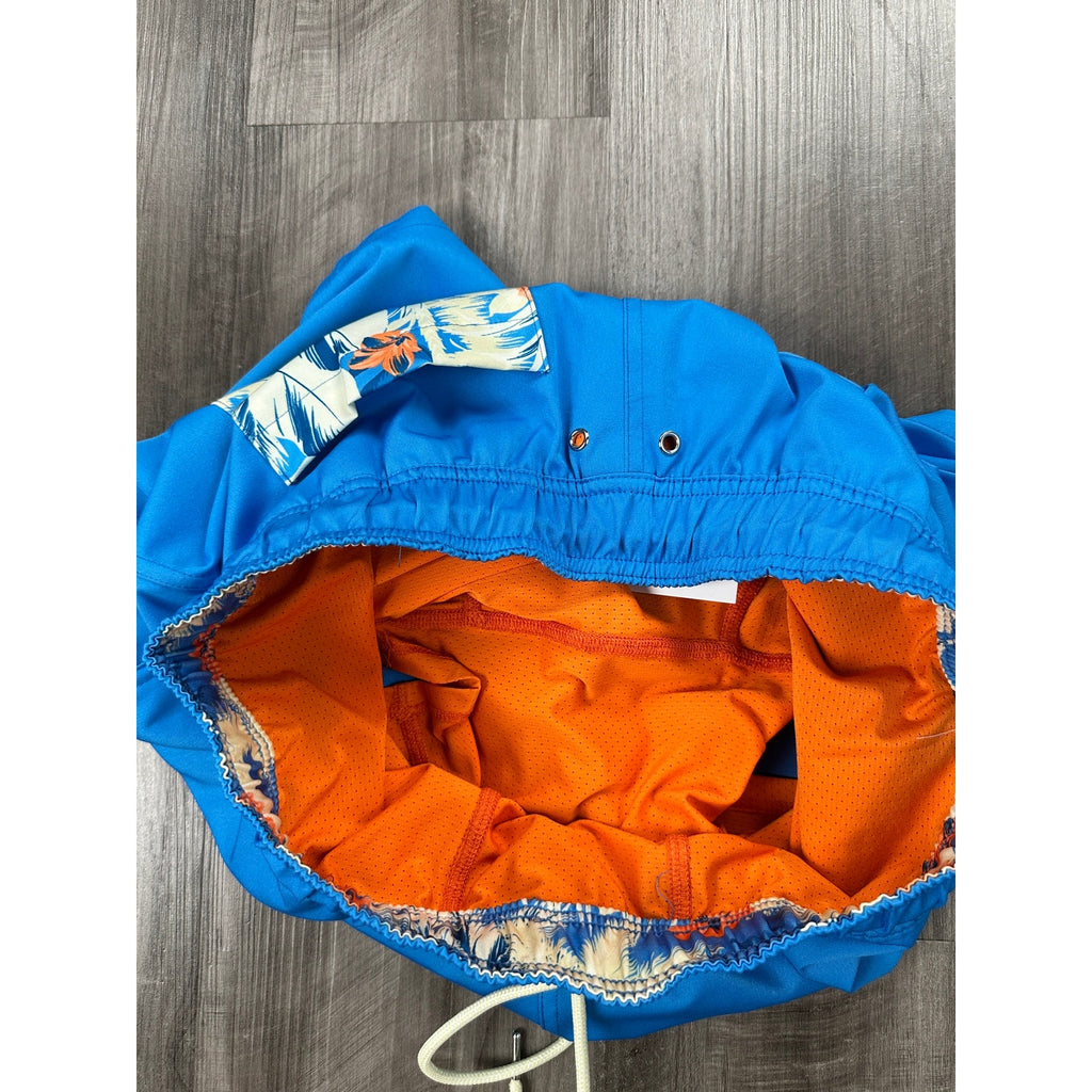 Robert Graham Tropical Hawaiian Pocket Swim Trunks in Azure — Size Small