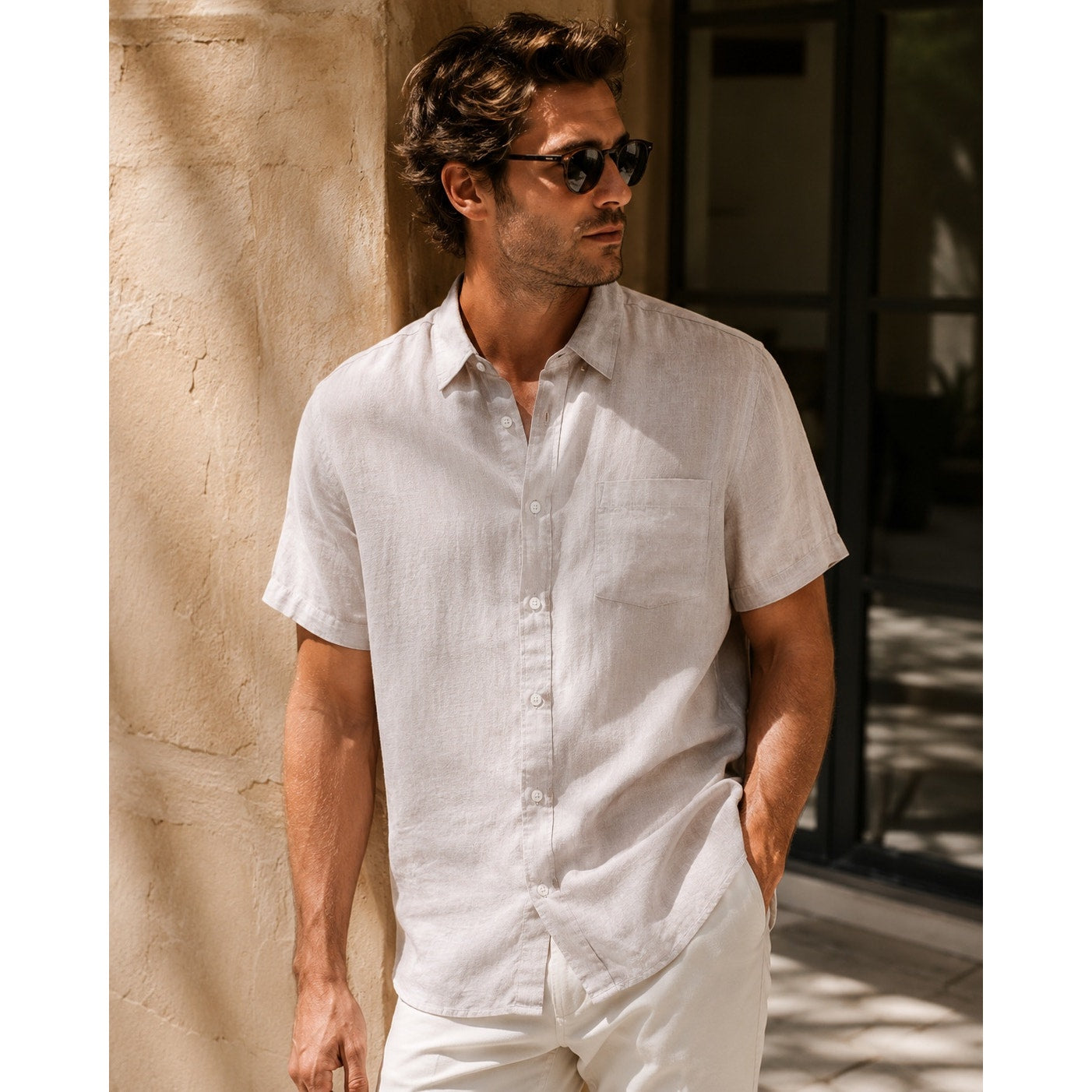 Vince Linen Classic Fit Short Sleeve Shirt in Rosewater — Size Large