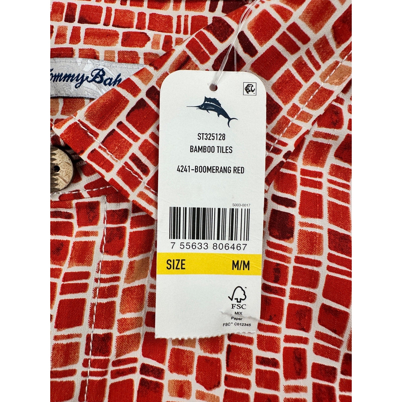 Tommy Bahama Bamboo Tiles Silk Short Sleeve Button Down in Boomerang Red — Size Medium