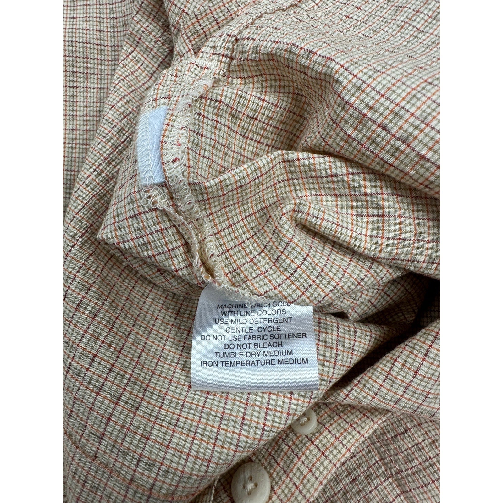 Simms Plaid Seersucker COR3 Short Sleeve Fishing Shirt in Cream Tan Olive Red Orange — Size Large // Preowned