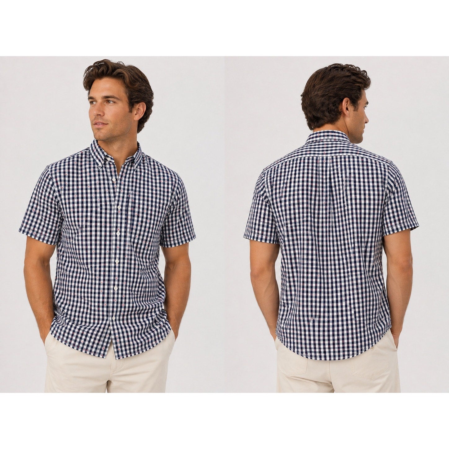 Brooks Brothers Regent Fit Gingham Crab Print Short Sleeve Shirt in Navy, White, Red — Size Large // Preowned