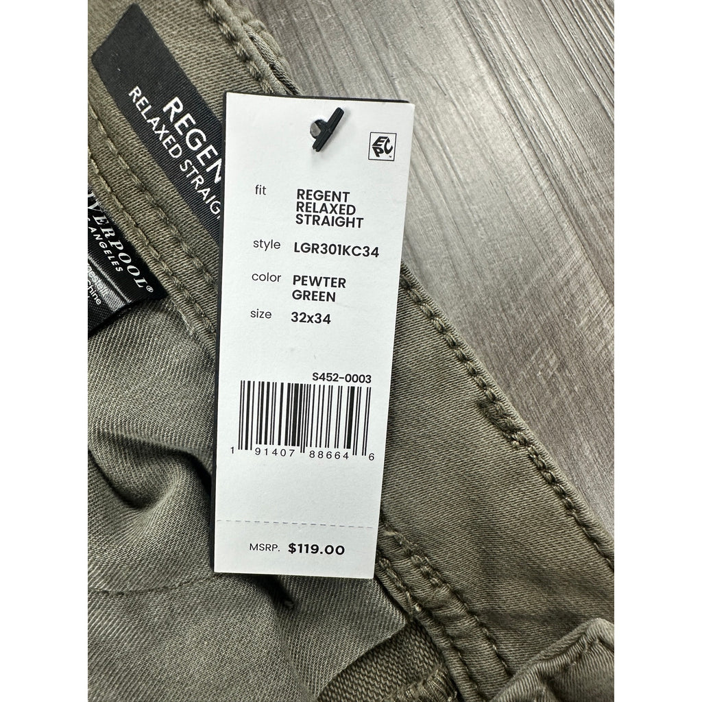 Liverpool Los Angeles Regent Relaxed Straight Stretch Jean in Pewter Green — Size 32x34
