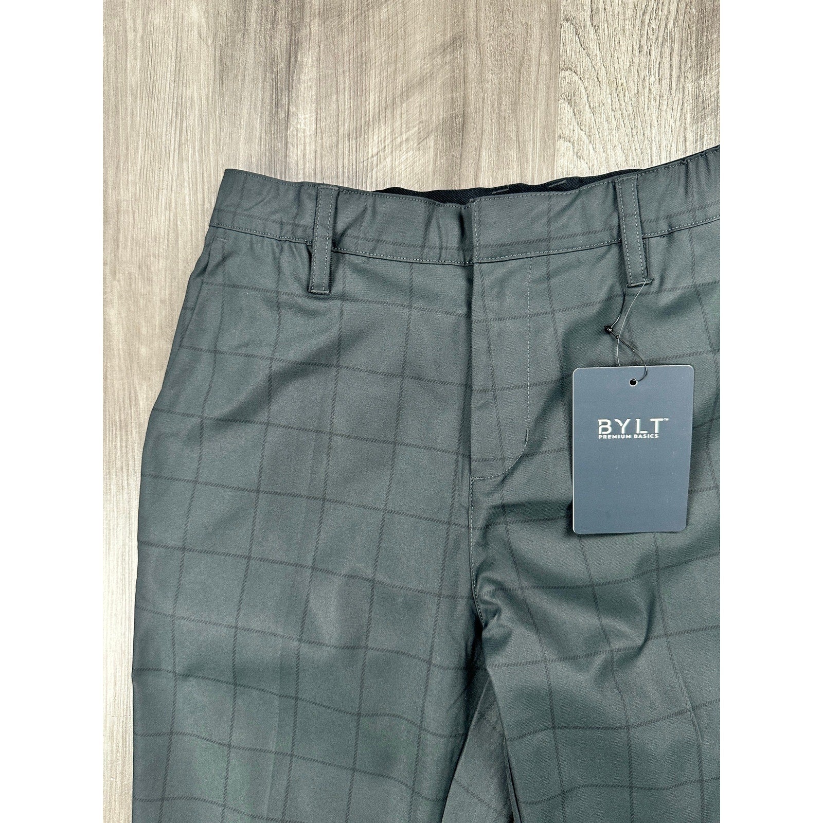 BYLT Executive Windowpane Chino Performance Pants in Dark Charcoal — Size 31