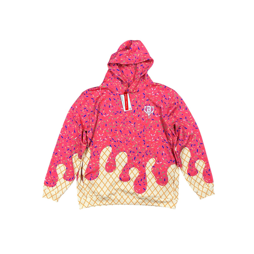 Baseball Lifestyle 101 Ice Cream Pullover Hoodie in Strawberry Pink — Size XL