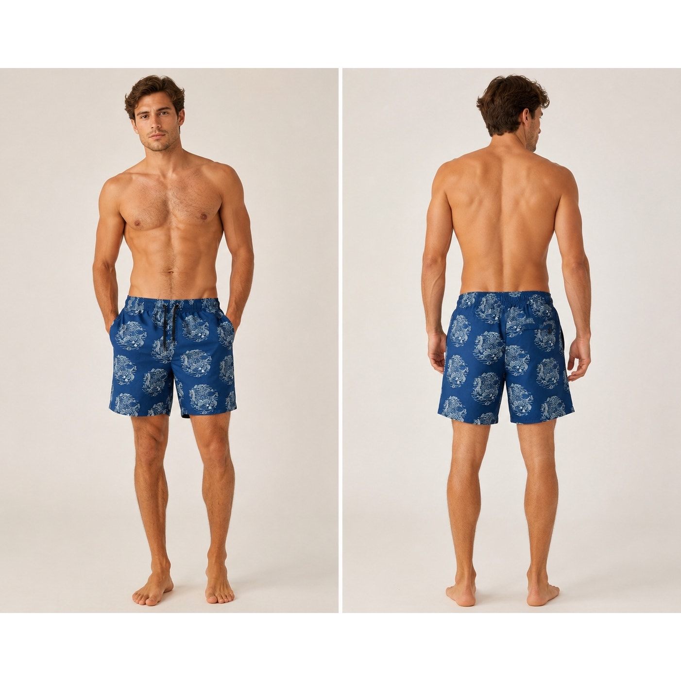 Muchachomalo Deep Sea Swim Trunks in Navy and Cream — Size XL // Preowned