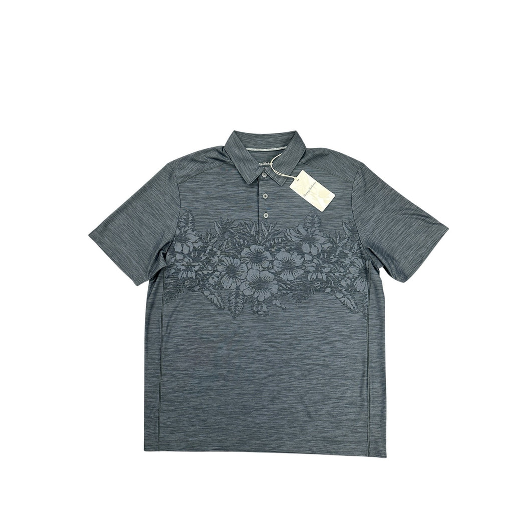 Tommy Bahama Island Zone Palm Coast Hibiscus Border Polo in Coal — Size Large