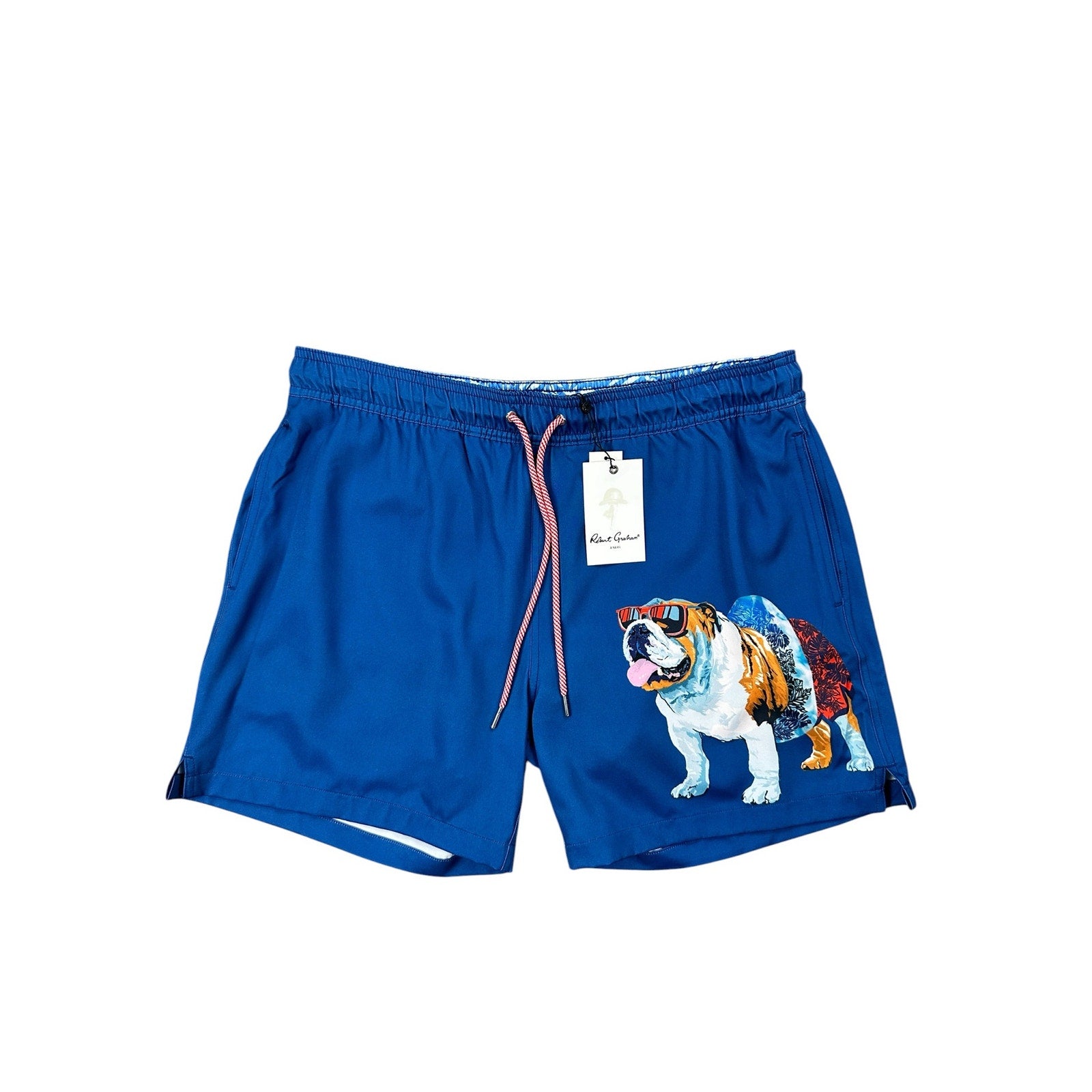 Robert Graham Bulldog Swim Trunks True Blue — Size Large