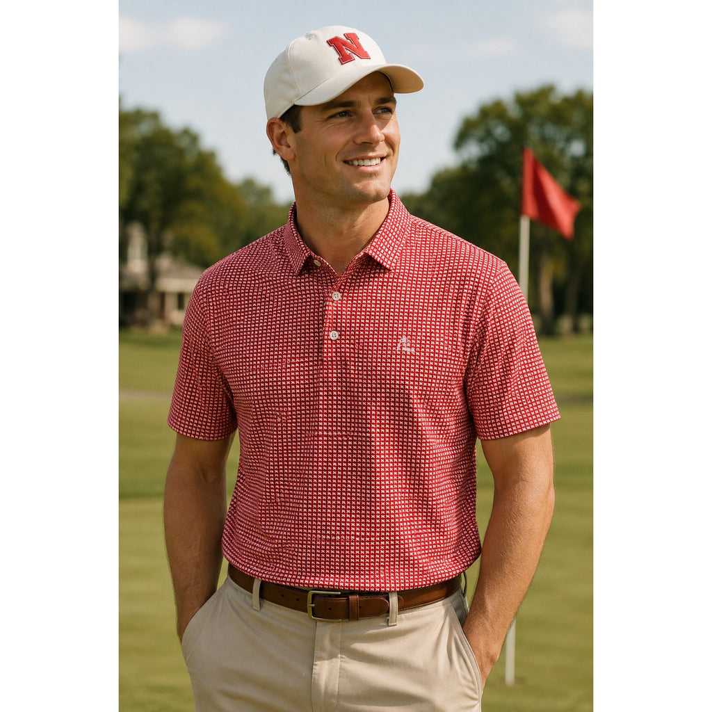 Rhoback Nebraska Cornhuskers Collegiate Golf Polo in Cherry Red, White — Size 3XL