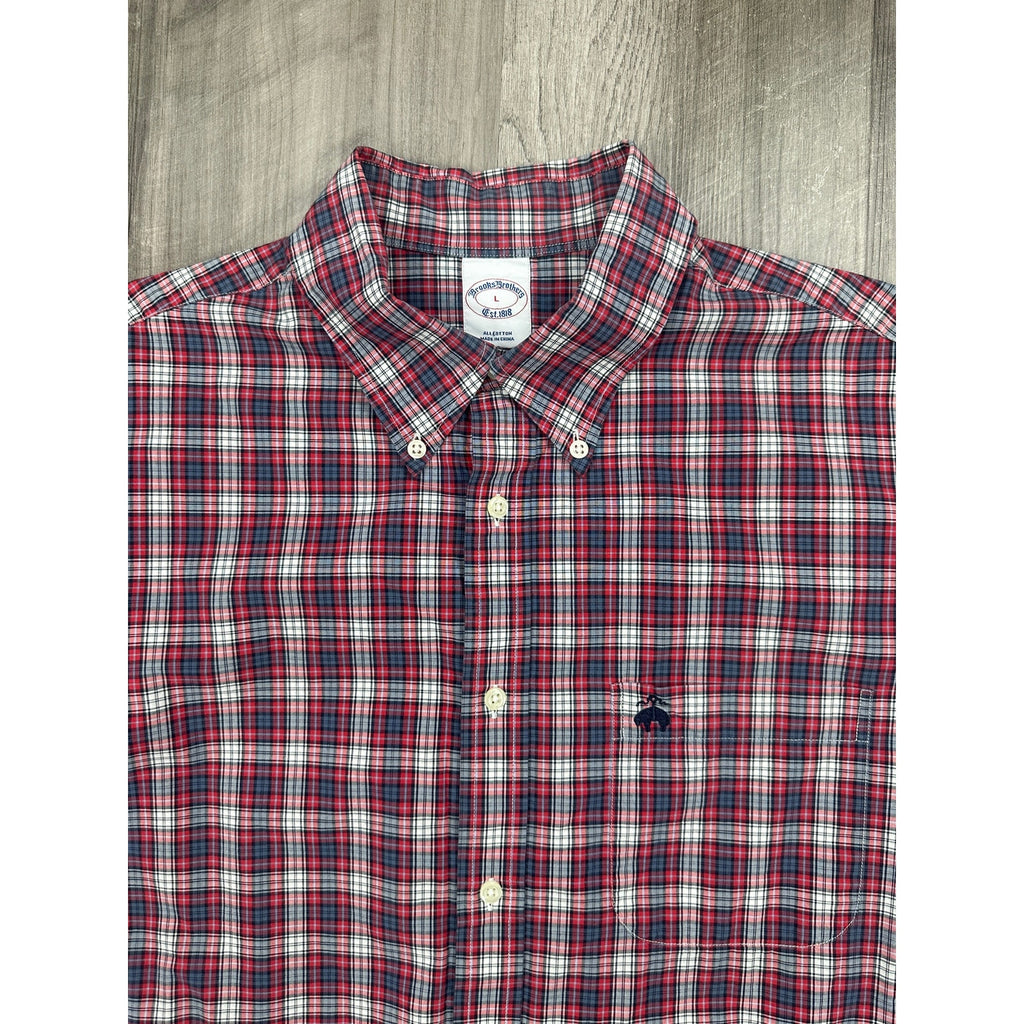 Brooks Brothers Plaid Long Sleeve Shirt in Red, Gray, White, Black — Size Large // Preowned
