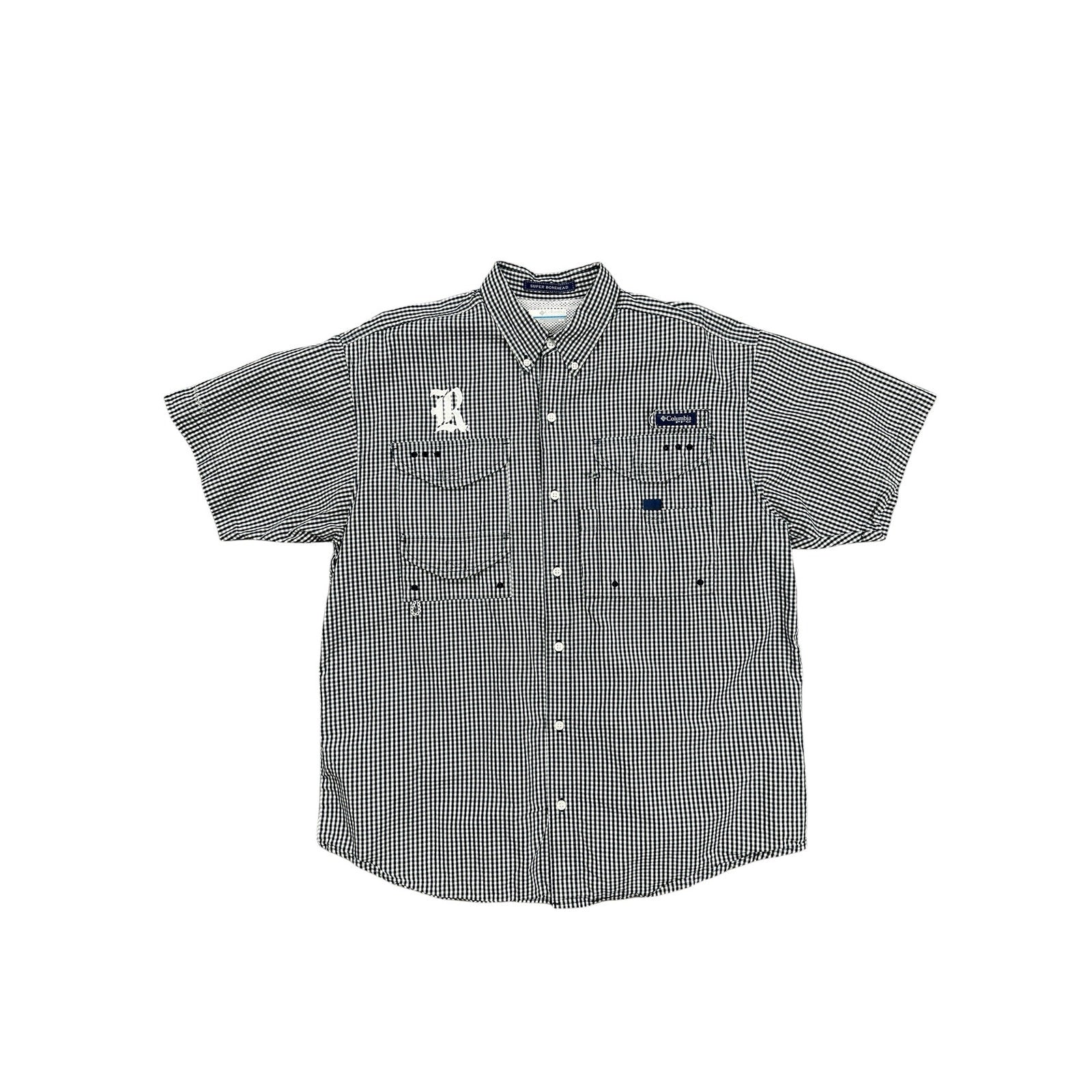 Columbia Rice Owls Super Bonehead PFG Vented Button Down in Navy Gingham — Size M // Preowned