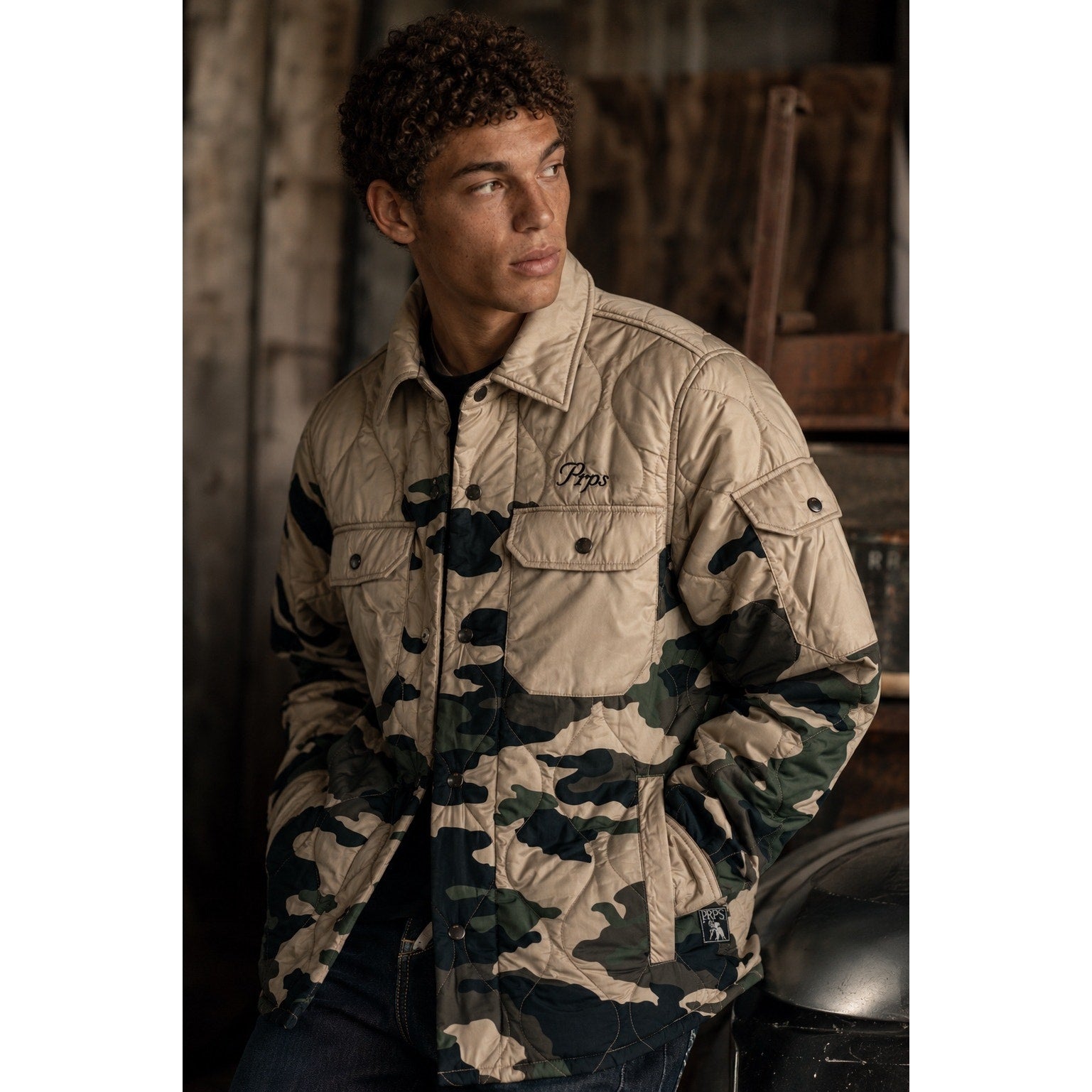 PRPS Hunter Khaki Camouflage Quilted Puffer Jacket - Small
